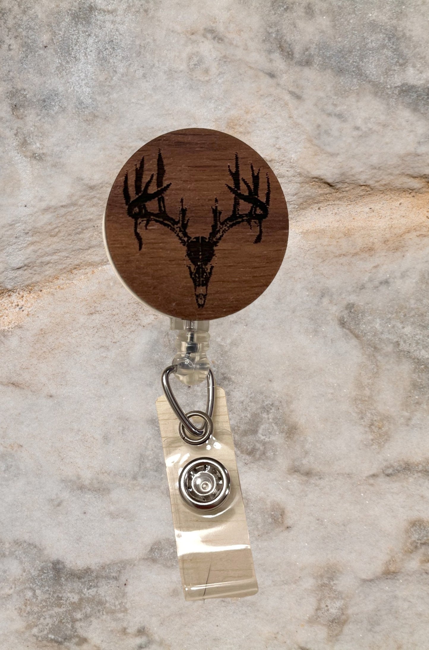 Deer skull retractable badge reel